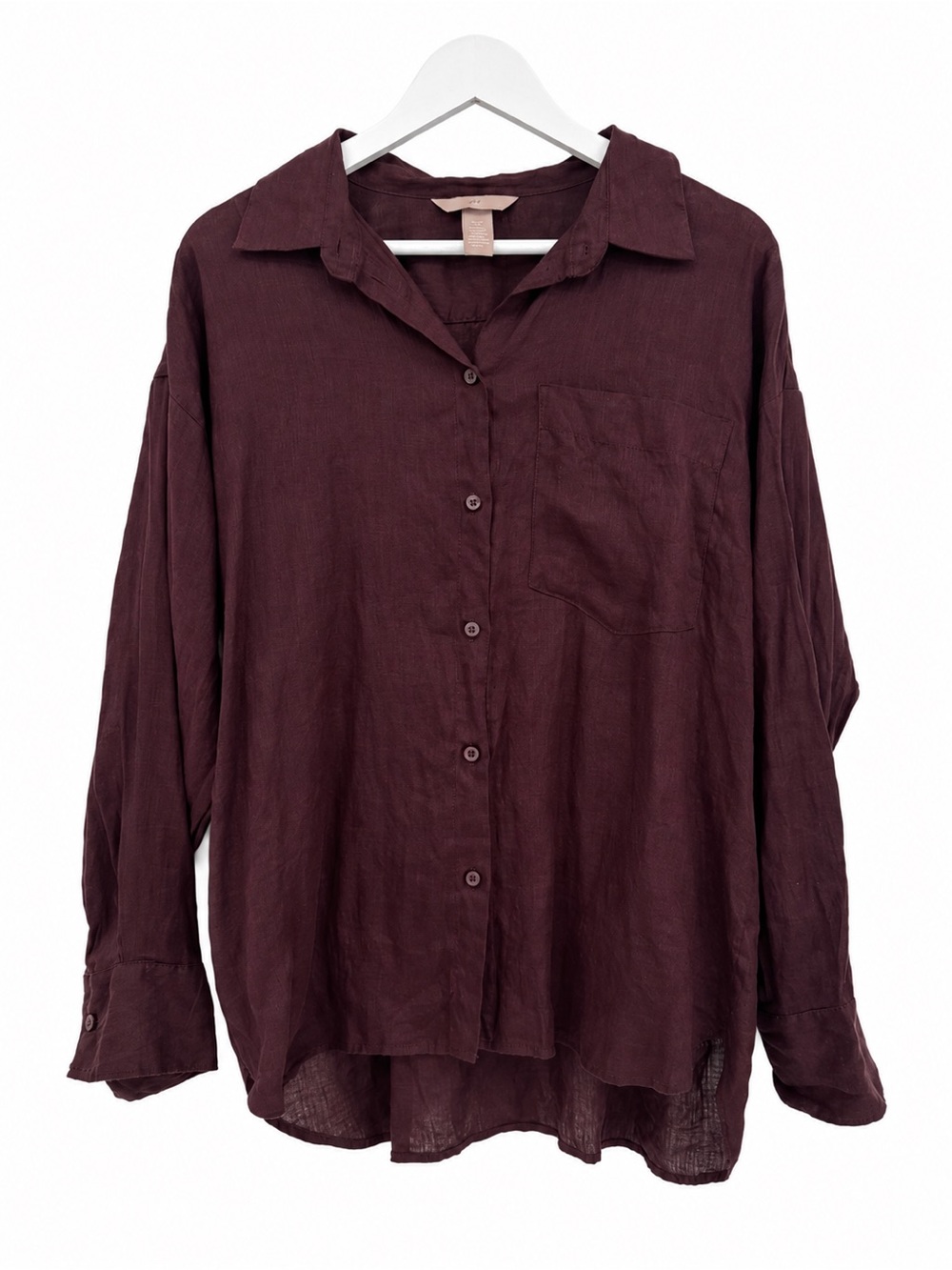 H&M Brown 100% Linen Oversized Button Down Shirt Blouse Size Medium
